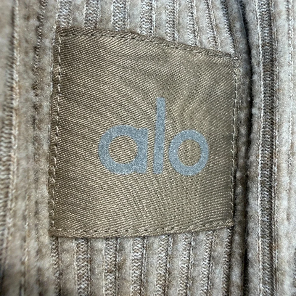Alo Yoga Muse Ribbed Sweatpants‎ Joggers Womens Medium Gravel Heather Beige Knit